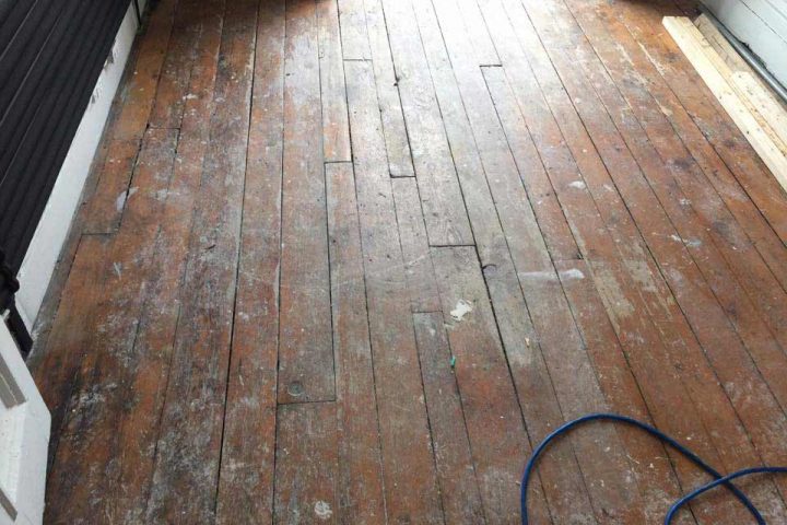 refinishing old hardwood floor - before
